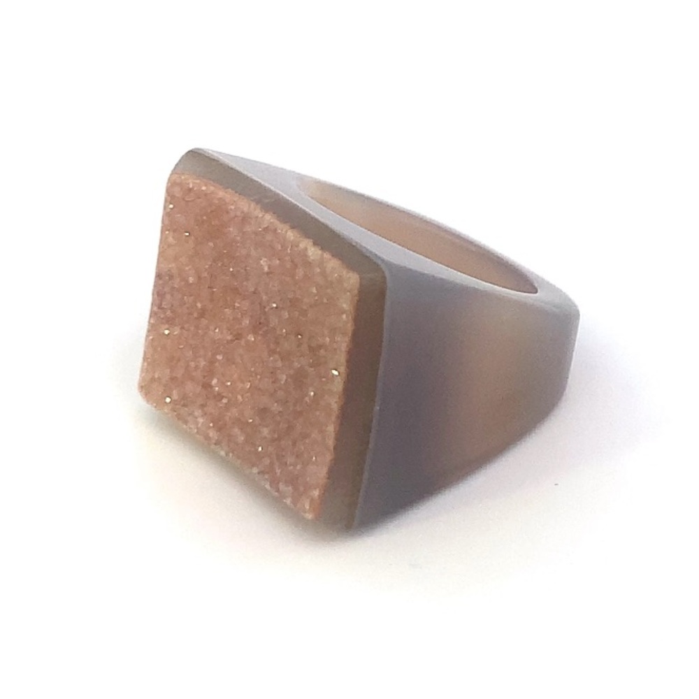 Carved Agate Druzy Ring